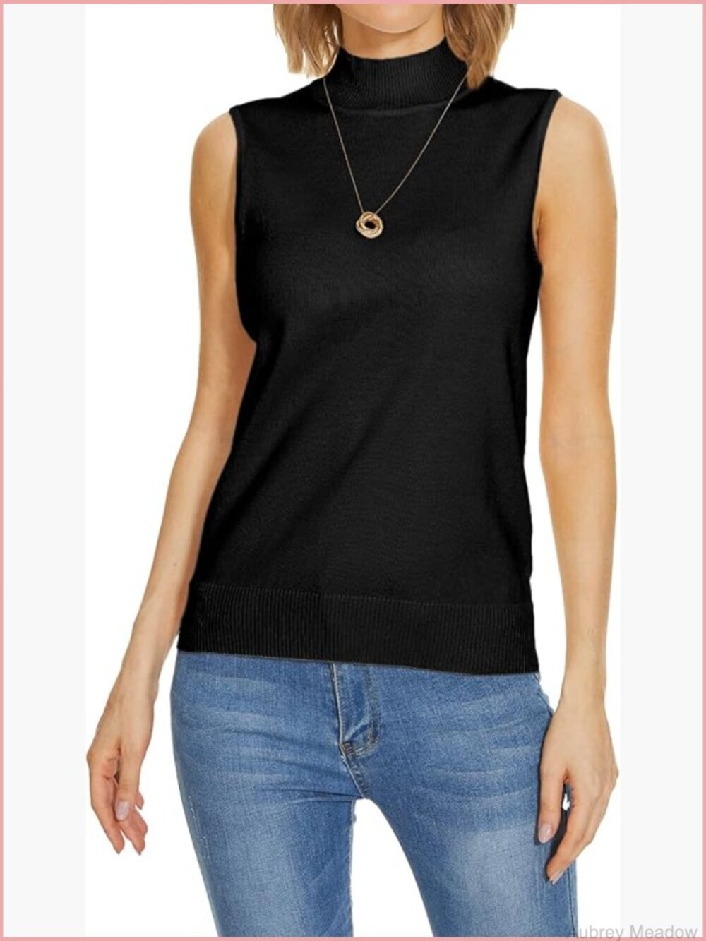 Sleeveless Mock Neck Turtleneck Knit Top Sweater Vest Office Layering